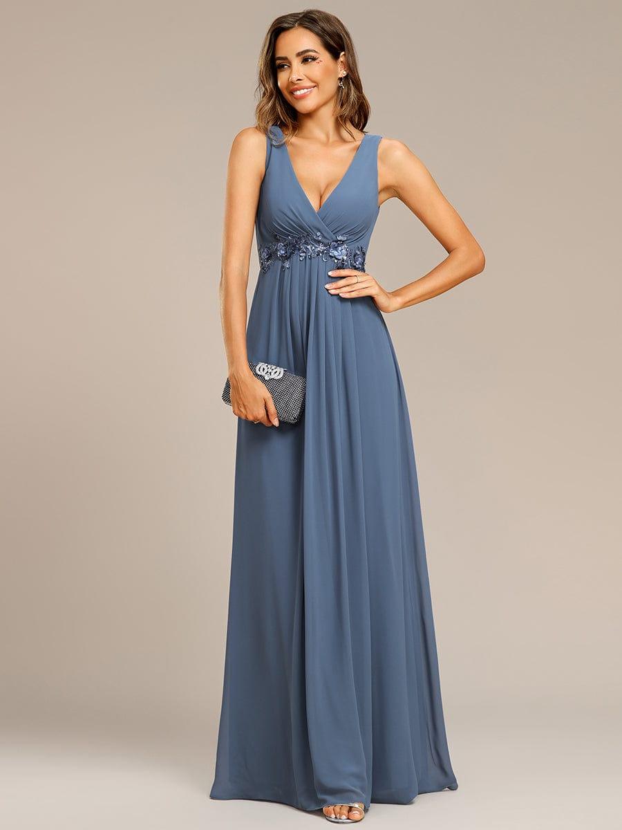 Floral Applique Sleeveless Chiffon Long Formal Evening Dress #color_Dusty Blue